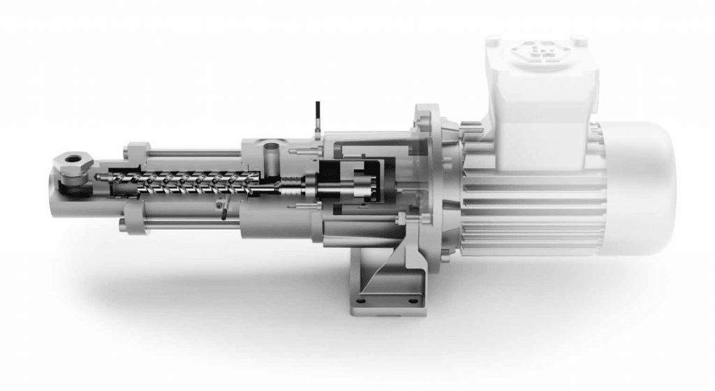 dwardoorsnede van de KRAL schroefpomp F-serie voor biobrandstof en synthetische brandstof